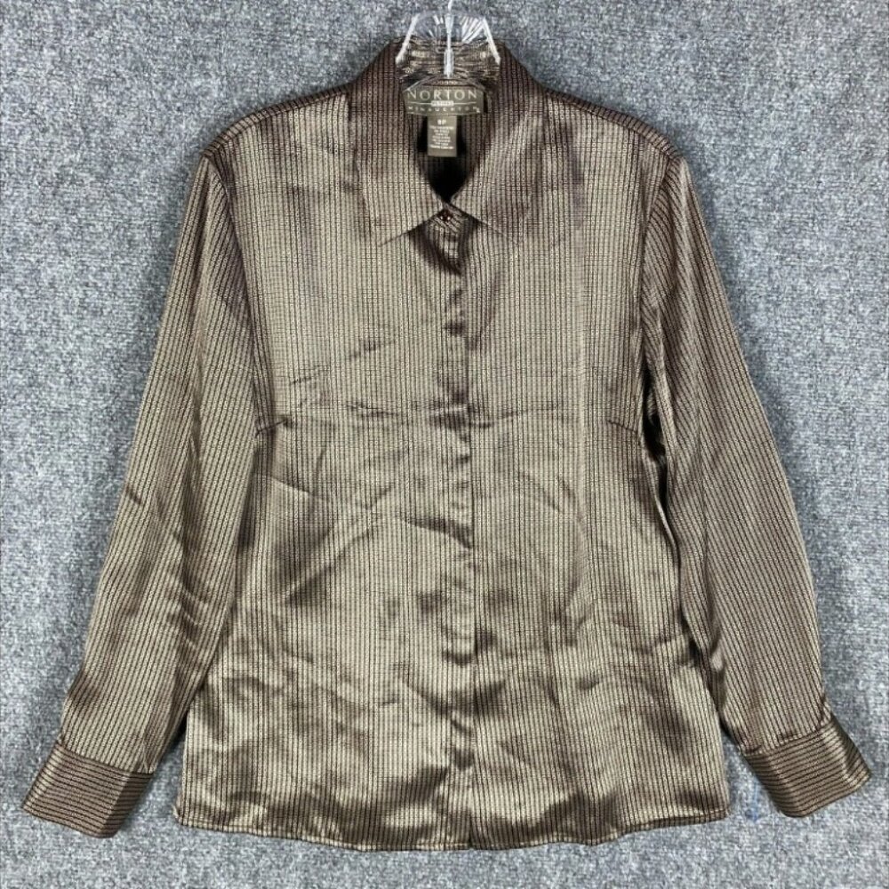 Norton McNaughton Button Up Top Women's Size 8P Petite Long Sleeve Polyester